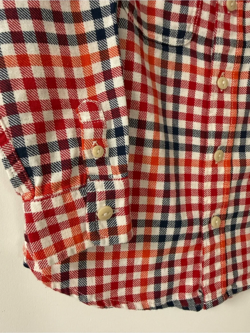 Red White and Navy Blue Plaid Button-Down Shirt
